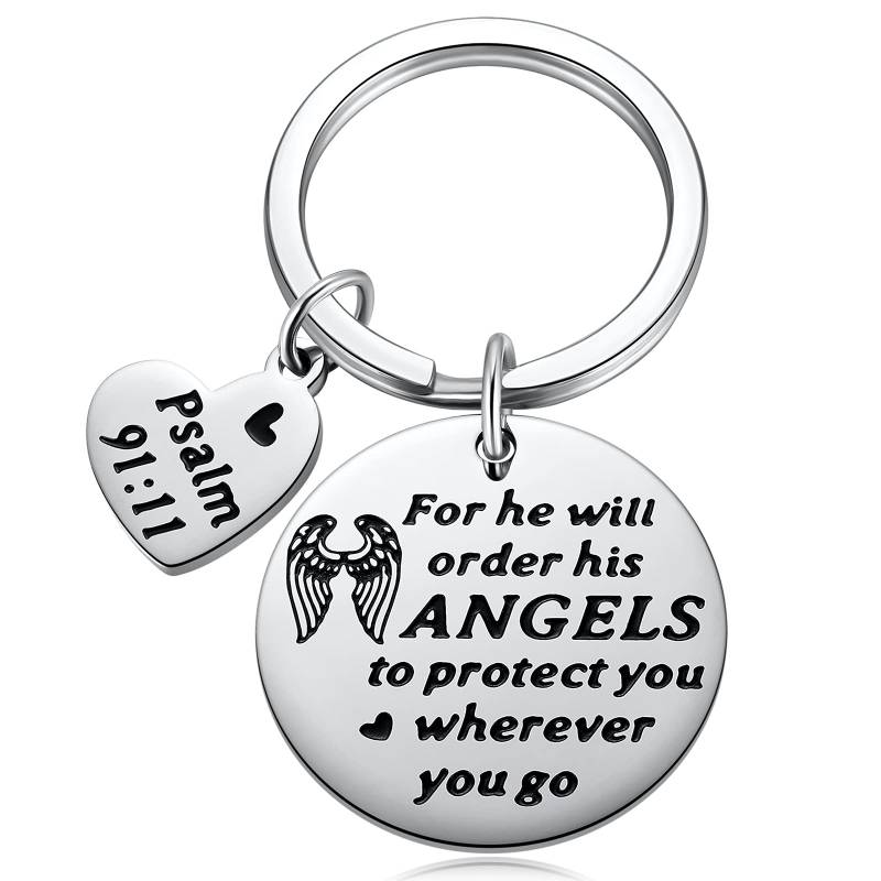 MIXJOY Bibelvers Psalms 91:11 Scripture Keychain Christian Prayer Gods Grace Keyring Blessing Religious Faith Gifts - He Will Order His Angels to Protect You Wherever You Go, silber von MIXJOY