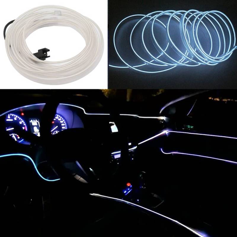 Auto Streifenlichter Multicolor RGB Autoinnenraum EL Wire Fiber Optic Umgebungsbeleuchtungs Kits mit Zigarettenanzünder Treiber (White, 3m/9.8ft) von MIYUED