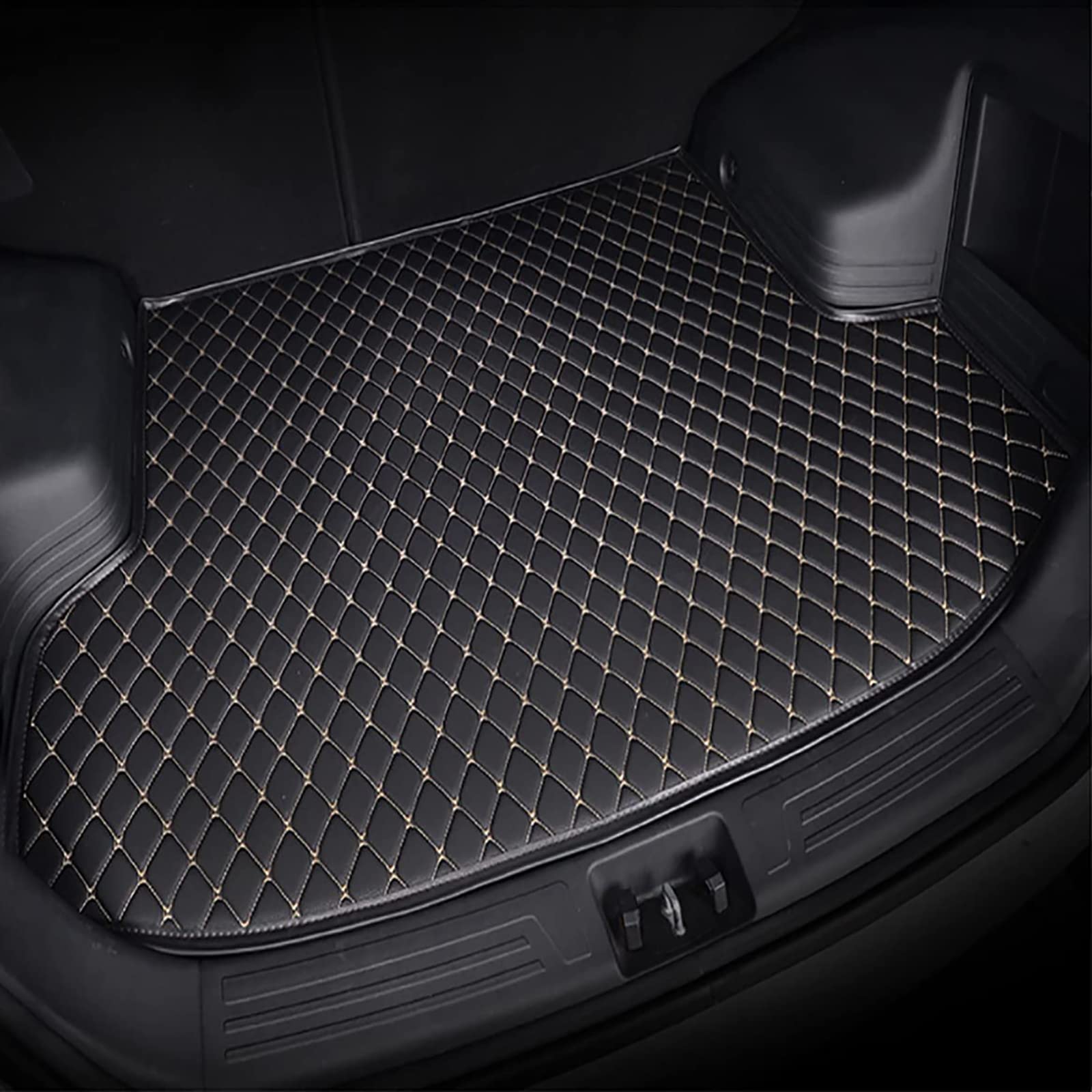 Für Audi Q5 Sportback 2021-2023 Auto Leder Kofferraummatten, Kofferraumwanne Cargo Teppich Matten Schutzmatte Kratzfest Dekorations Zubehör,C/Black-Beige von MIYUNI
