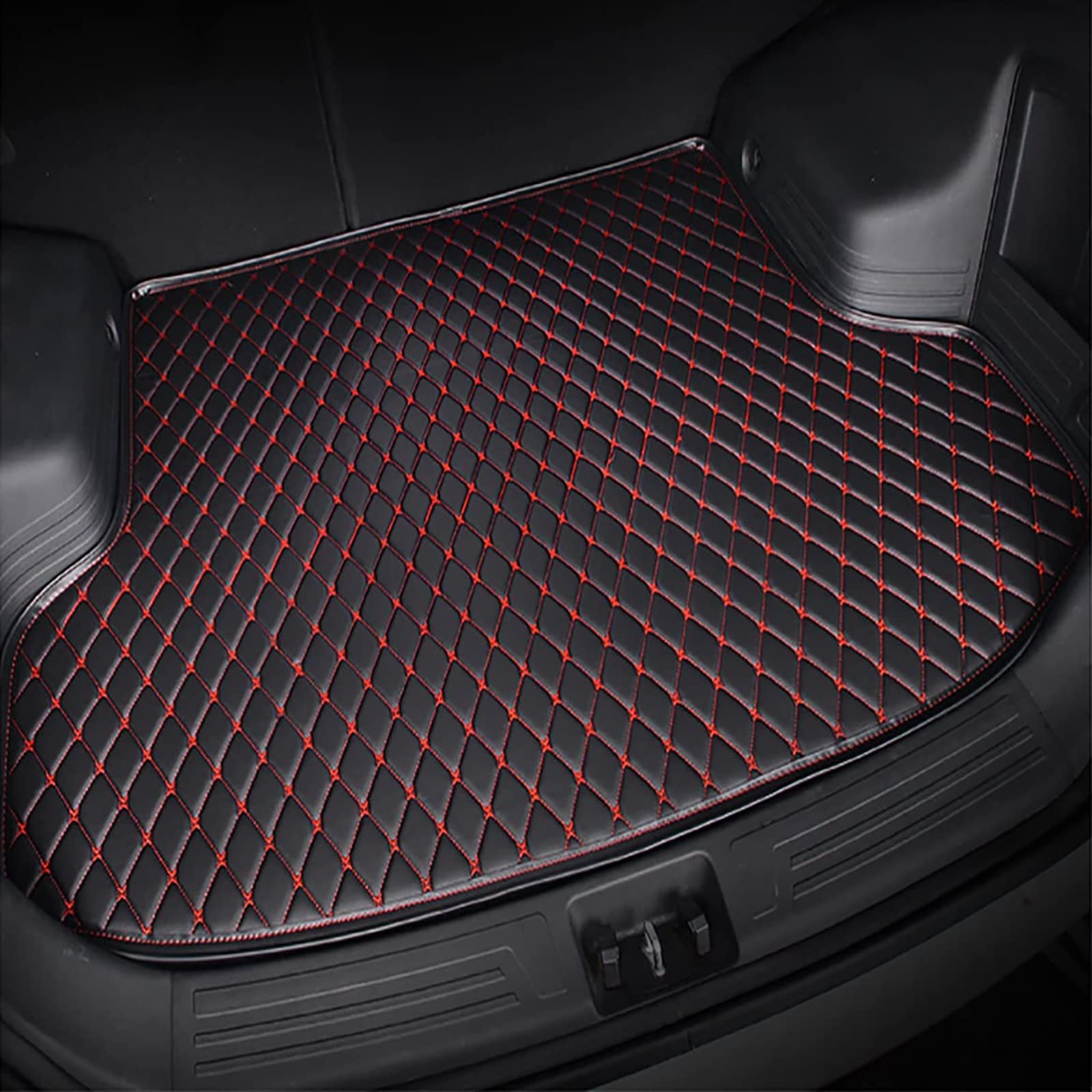 Für Hyundai Kona 2018-2023 Auto Leder Kofferraummatten, Kofferraumwanne Cargo Teppich Matten Schutzmatte Kratzfest Dekorations Zubehör,D/Black-Red von MIYUNI