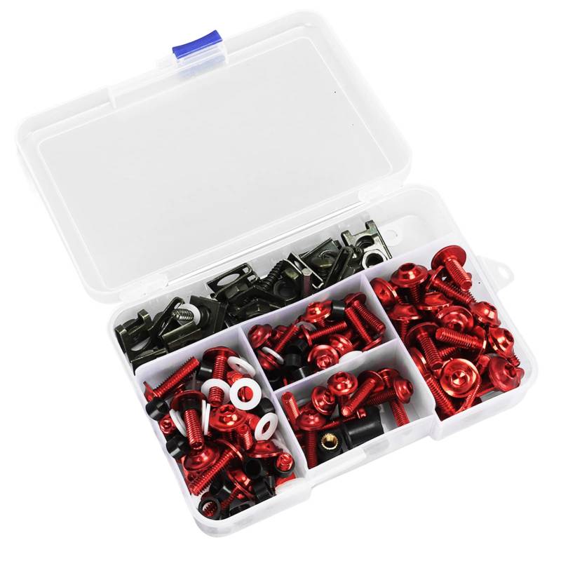 Buntes 177-teiliges Motorrad-Verkleidungsschrauben-Set M5 M6 Windschutzscheiben-Schrauben-Ersatzteile, Kompatibel mit GSXR600 GSXR750 (Rot) von MJKO