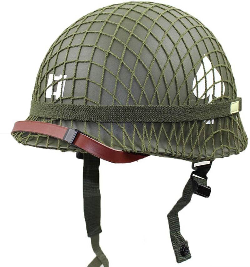 Taktischer Airsoft Paintball Helm Reproduktion WW2 US Army M1 Stahlhelm Grün Replica Mit Net Cover von MJZYP