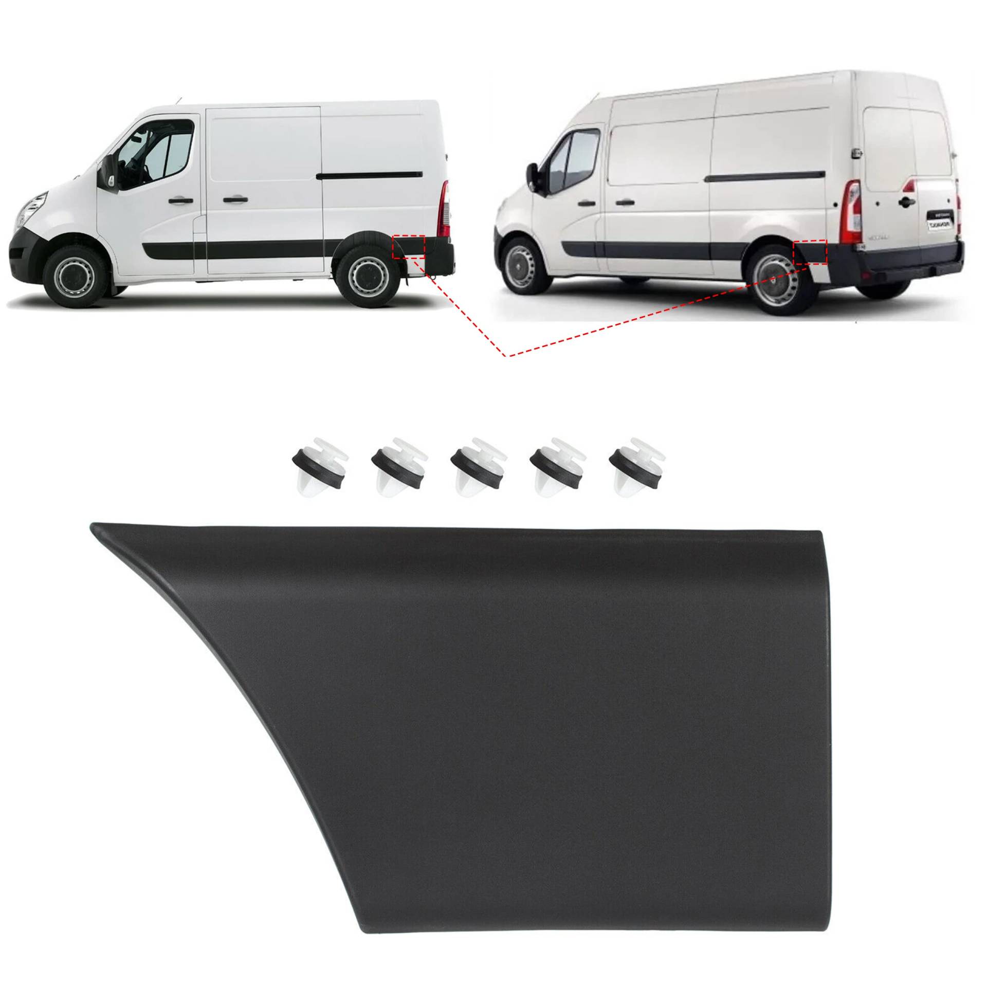 MKAREPART Fender Seitenabdeckung Zierleiste Zierleiste hinten links für kurzes Chassis L1 und L2 Model Master MK3, Movano B MK2, NV400 10-on 768F20005R (hinterer linker Kotflügel) von MKAREPART