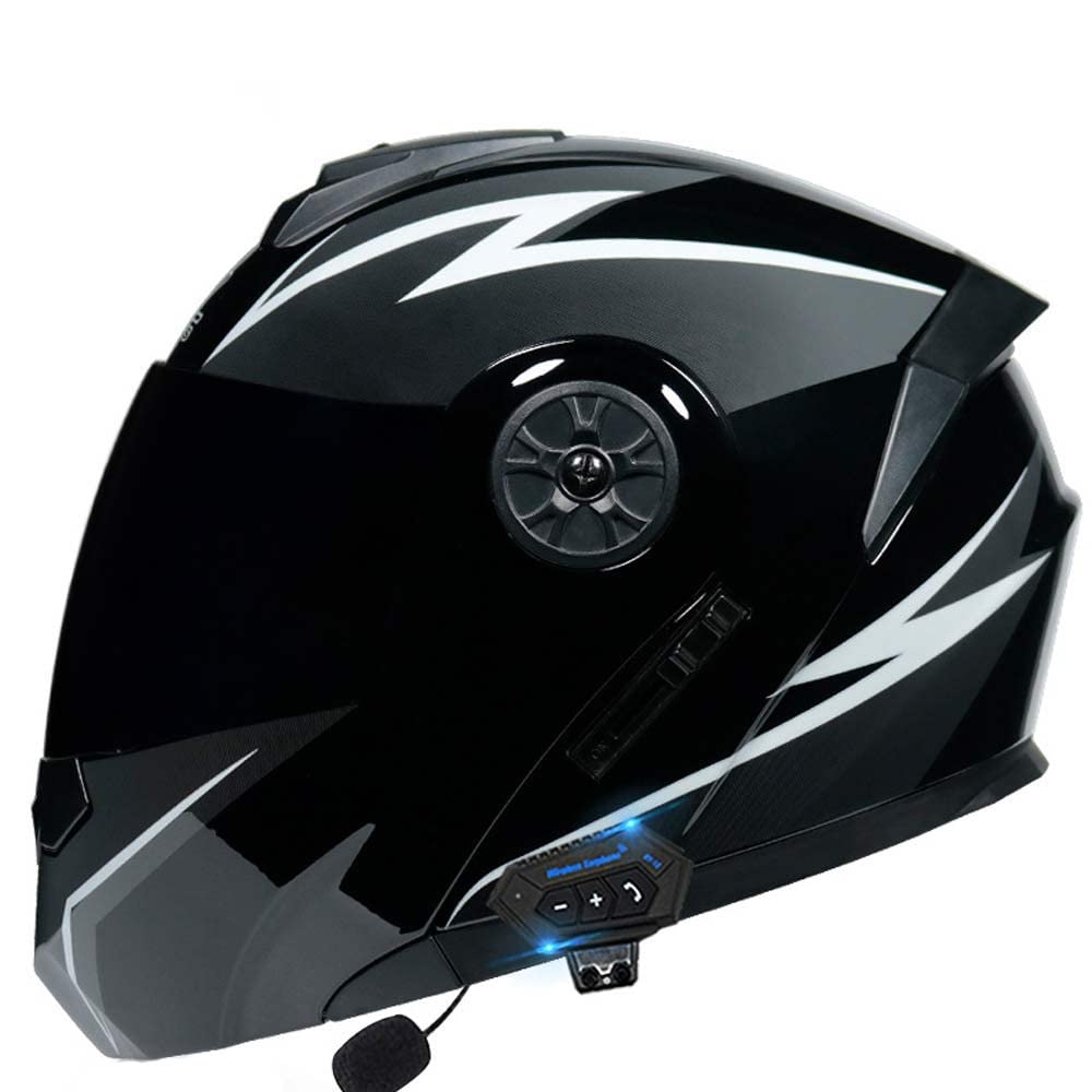 Bluetooth Motorrad Integrierter Helm Mit Doppelvisier, Motorradhelm Mit Herausnehmbares Komfortpolster, Für Herren Und Damen ECE Genehmigt Automatische Reaktion 55-62cm von MKDSUH