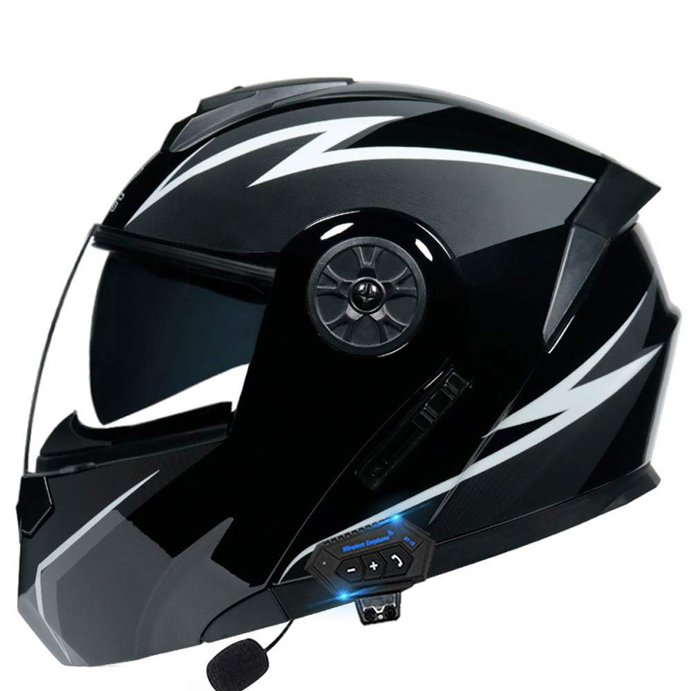 Bluetooth Motorrad Integrierter Helm Mit Doppelvisier, Motorradhelm Mit Herausnehmbares Komfortpolster, Für Herren Und Damen ECE Genehmigt Automatische Reaktion 55-62cm von MKDSUH