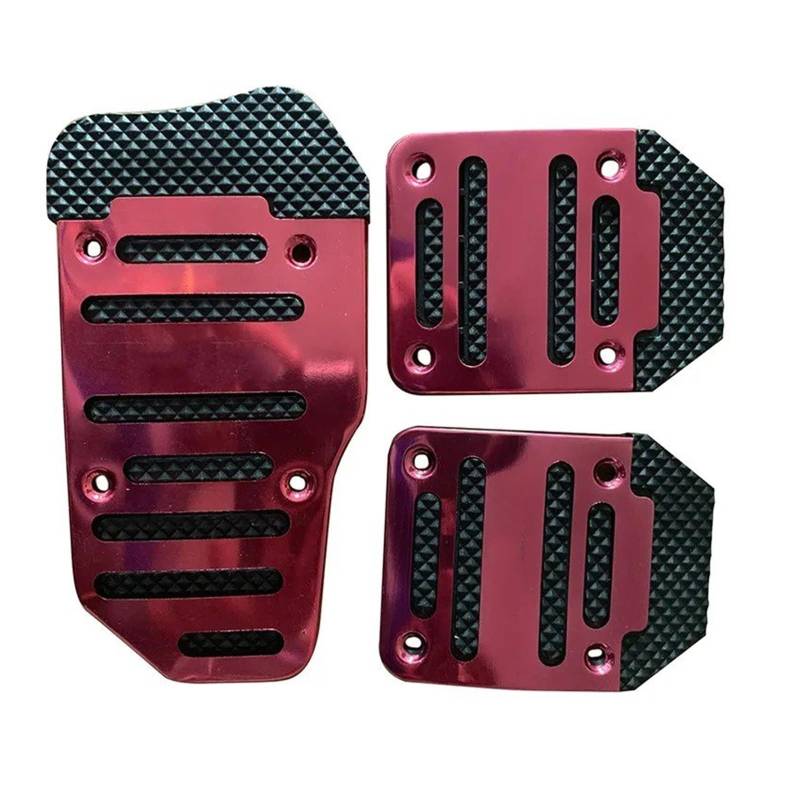 Bremspedalabdeckung 3 Teile Satz Universal Aluminium Schaltgetriebe rutschfeste Auto Pedal Cover Set Kit Pedali Rot Blau Silber Auto Zubehör Bremse Pedalkappen Pedale(Red) von MKGKACVCPT