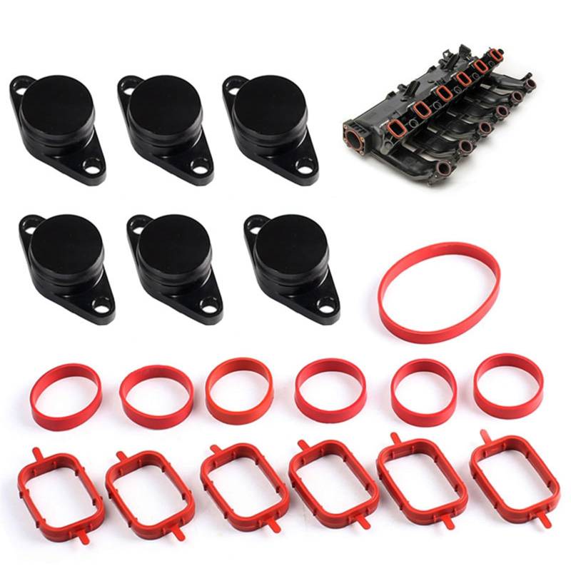 Dichtung für Ansaugkrümmer, MKVAXR 1 Satz 33 mm Aluminium-Reparatursatz for Entfernen der Ölwirbelklappenrohlinge for die Automotoransaugung mit Krümmerdichtungen, for, E60/E90/E91(Black) von MKVAXR