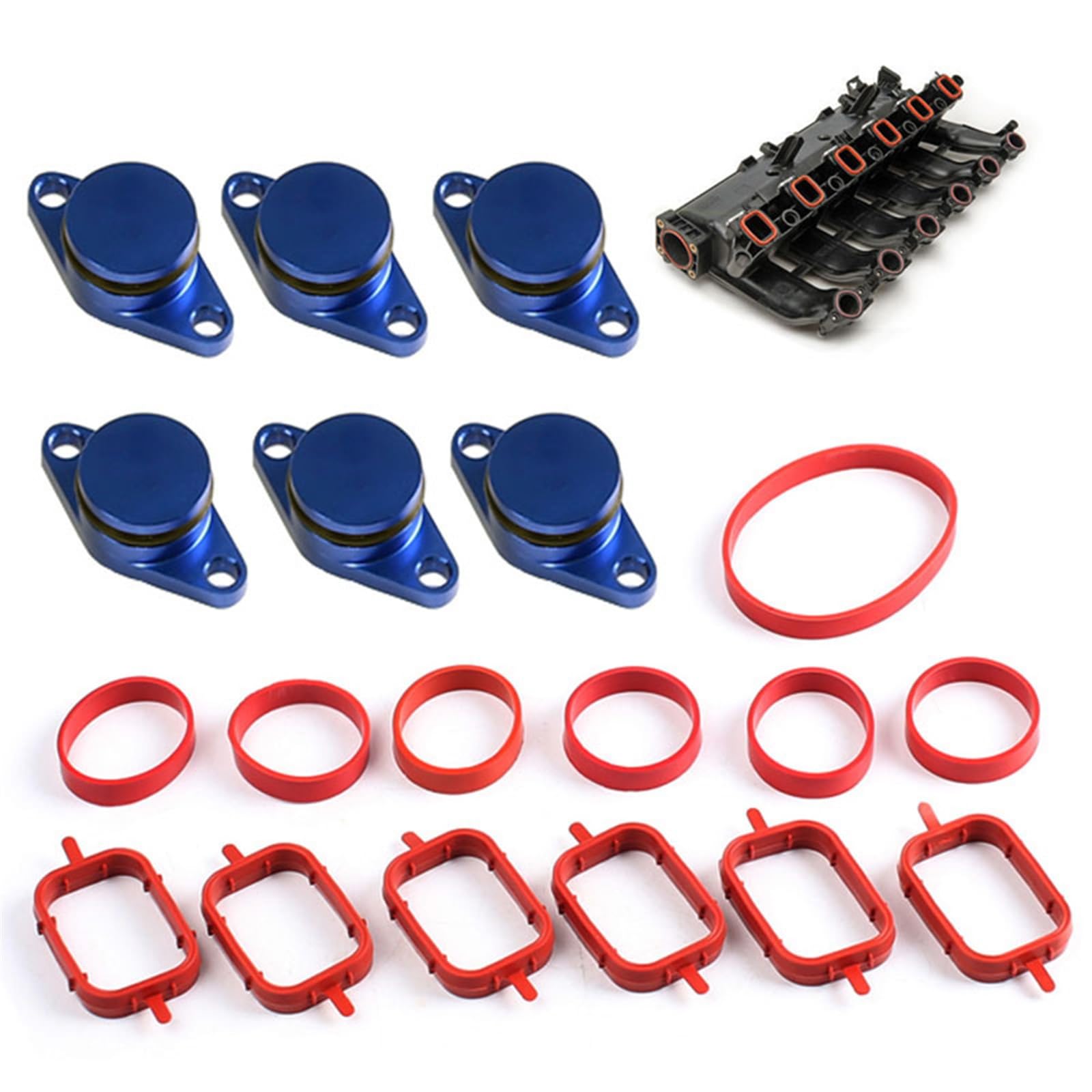 Dichtung für Ansaugkrümmer, MKVAXR 1 Satz 33 mm Aluminium-Reparatursatz for Entfernen der Ölwirbelklappenrohlinge for die Automotoransaugung mit Krümmerdichtungen, for, E60/E90/E91(Blue) von MKVAXR