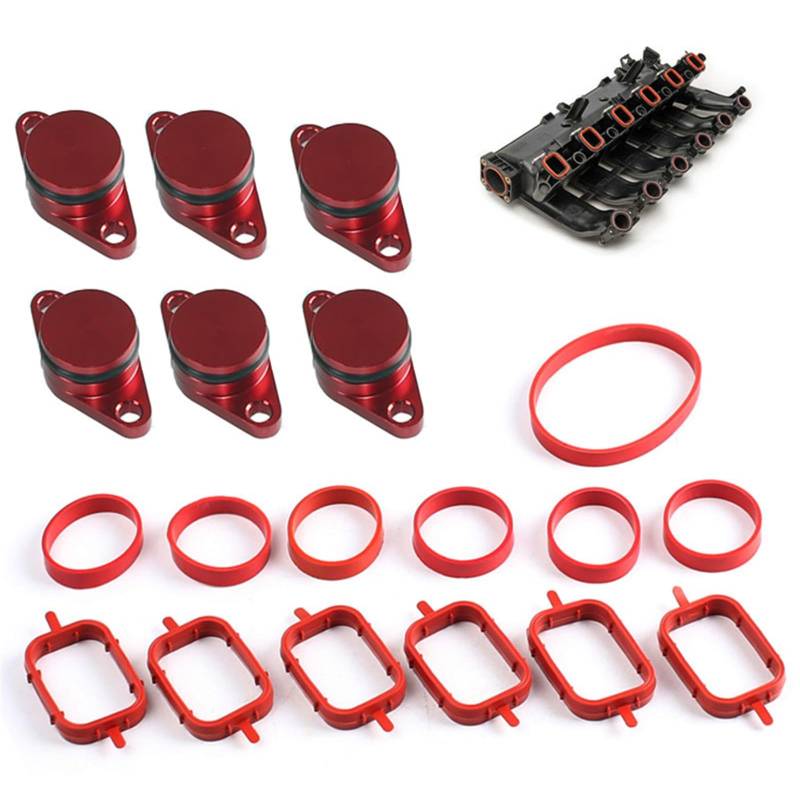Dichtung für Ansaugkrümmer, MKVAXR 1 Satz 33 mm Aluminium-Reparatursatz for Entfernen der Ölwirbelklappenrohlinge for die Automotoransaugung mit Krümmerdichtungen, for, E60/E90/E91(Red) von MKVAXR