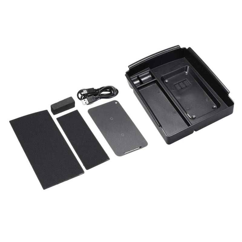 MKVAXR Kabelloses Telefonladegerät, Mittelkonsolen-Organizer, Schnellladebox for die Armlehne, Aufbewahrungszubehör, passend for Tesla, Modell X, Modell S -2019 Kabellose Ladeplatte von MKVAXR