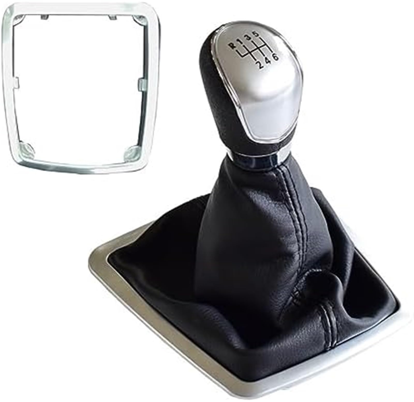 MKVAXR Schaltknauf, Geschwindigkeitsschaltknauf, for Ford, for Focus, 2 MK2 FL C-MAX MK3 MK4 MK7 Auto Lederstiefel Schaltknauf Kopfhebelabdeckung Zubehör (Größe : Silver-6 Speed) Fahrzeug-Schaltknauf von MKVAXR