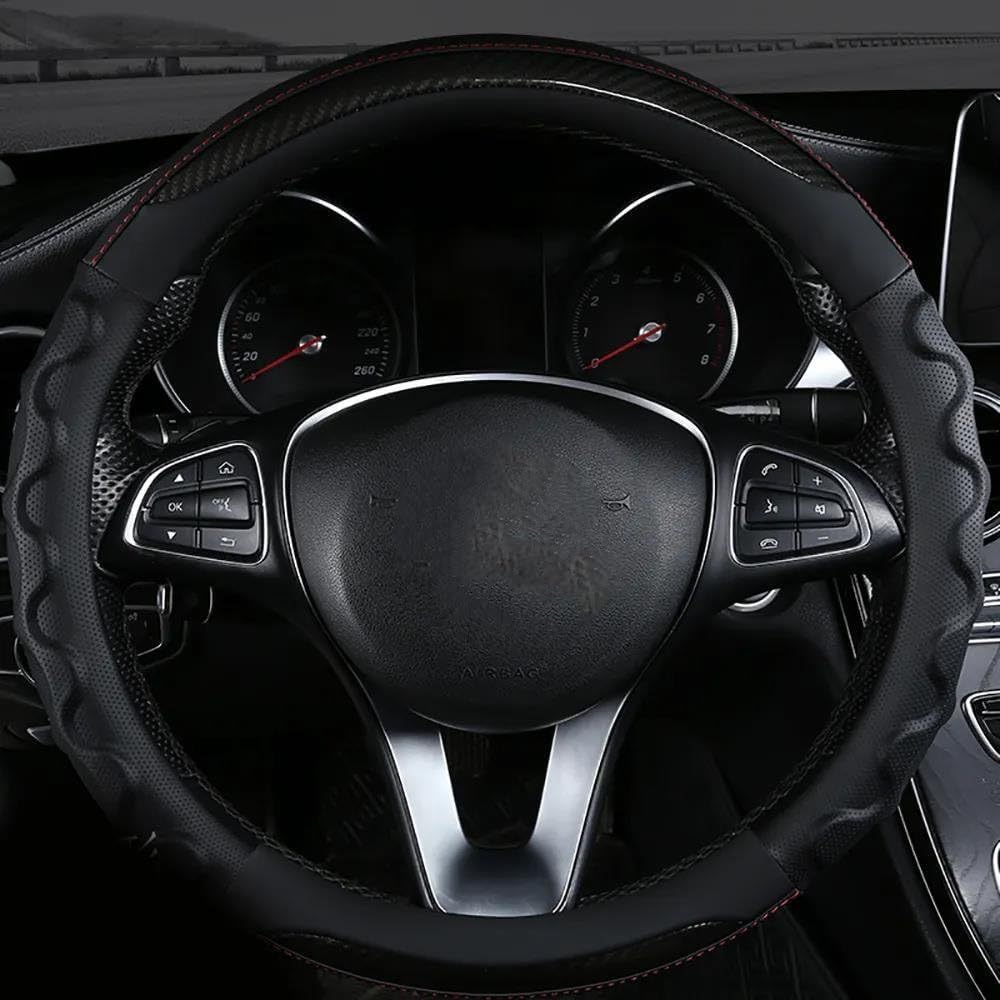 Carbonfaser Auto Lenkradbezug Für Evoque Cabriolet 2016-2020 2021 2022 2023, Sport Anti Rutsch Universal Lenkradbezug, Lenkrad Abdeckung Echtes Leder, Autozubehör,Black-Round Carbonfaser Auto Lenkradbezug Für Evoque Cabriolet 2016-2020 2021 2022 2023, Sport Anti Rutsch Universal Lenkradbezug, Lenkrad Abdeckung Echtes Leder, Autozubehör,Black-Round von MKWGZPGW