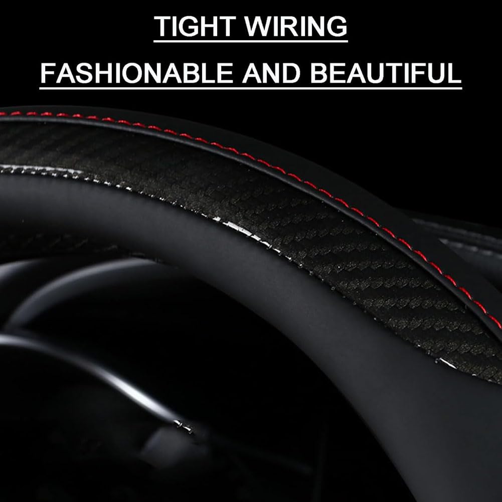 Carbonfaser Auto Lenkradbezug Für Evoque Cabriolet 2016-2020 2021 2022 2023, Sport Anti Rutsch Universal Lenkradbezug, Lenkrad Abdeckung Echtes Leder, Autozubehör,Red-D Shaped Carbonfaser Auto Lenkradbezug Für Evoque Cabriolet 2016-2020 2021 2022 2023, Sport Anti Rutsch Universal Lenkradbezug, Lenkrad Abdeckung Echtes Leder, Autozubehör,Red-D Shaped von MKWGZPGW