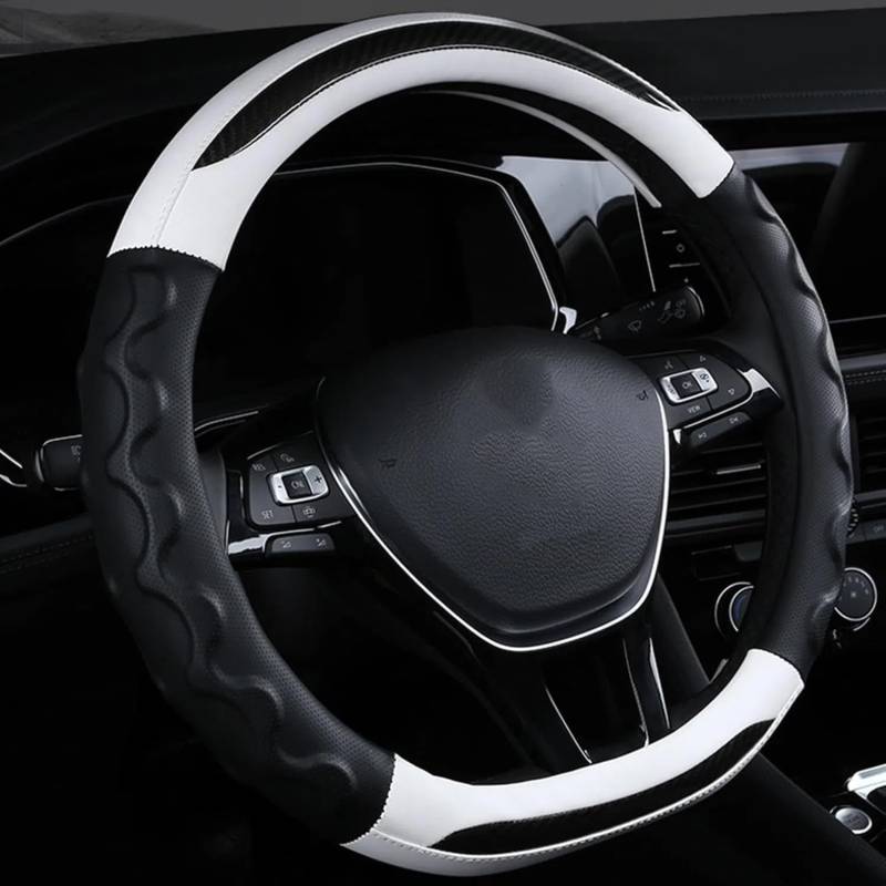 Carbonfaser Auto Lenkradbezug Für Evoque Cabriolet 2016-2020 2021 2022 2023, Sport Anti Rutsch Universal Lenkradbezug, Lenkrad Abdeckung Echtes Leder, Autozubehör,White-D Shaped von MKWGZPGW