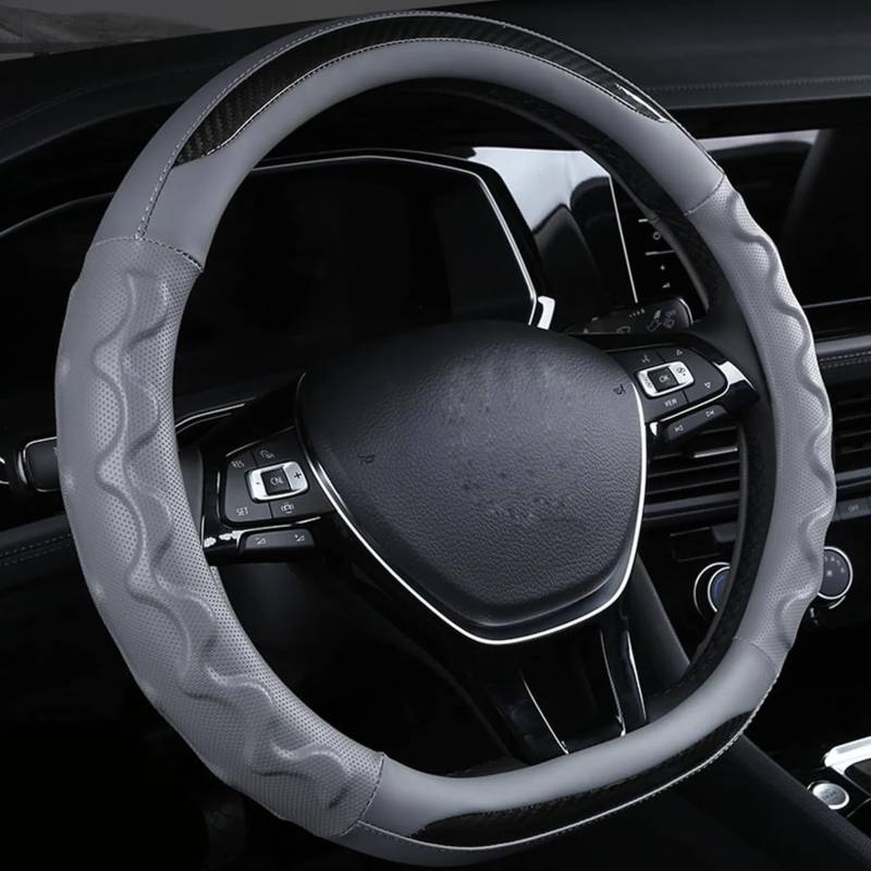 Carbonfaser Auto Lenkradbezug Für Infiniti JX 2012-2023 2024 2025, Sport Anti Rutsch Universal Lenkradbezug, Lenkrad Abdeckung Echtes Leder, Autozubehör,Grey-D Shaped von MKWGZPGW