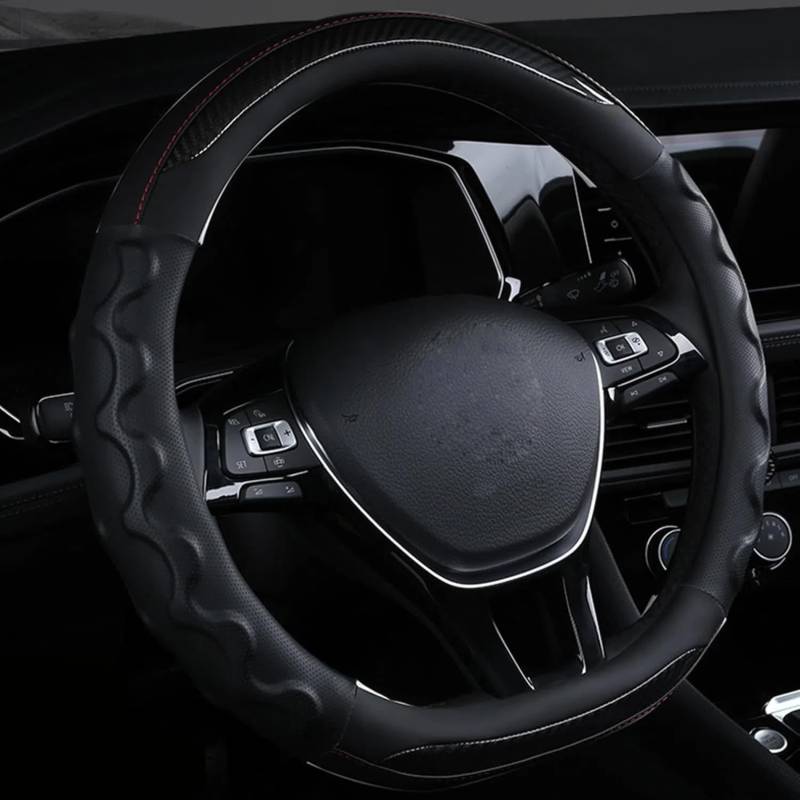 Carbonfaser Auto Lenkradbezug Für Jeep Grand Cherokee 2005-2024 2025, Sport Anti Rutsch Universal Lenkradbezug, Lenkrad Abdeckung Echtes Leder, Autozubehör,Black-D Shaped von MKWGZPGW