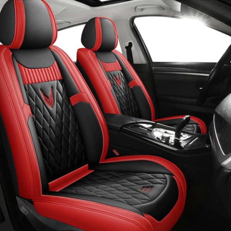 MKWGZPGW Autositzbezüge Leder Für Chrysler 300C PT Cruiser Grand Voyager Sebrin, Universal Sitzbezüge Vordersitze und Rücksitze, wasserdichte Sitz Protektor, Zubehör Innenraum,Black red von MKWGZPGW