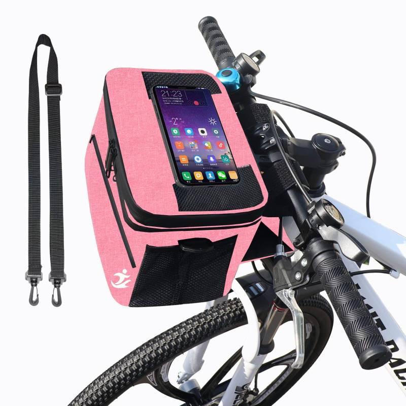 Lenkertasche Fahrrad, 5L Isoliertasche, lunchtasche , Kühltasche,Fahrradtasche Vorne, Fahrradkorb, Wasserdicht Handyhalterung , Lenkradtasche mit Touchscreen und abnehmbar Schultergurt von MKYRLX