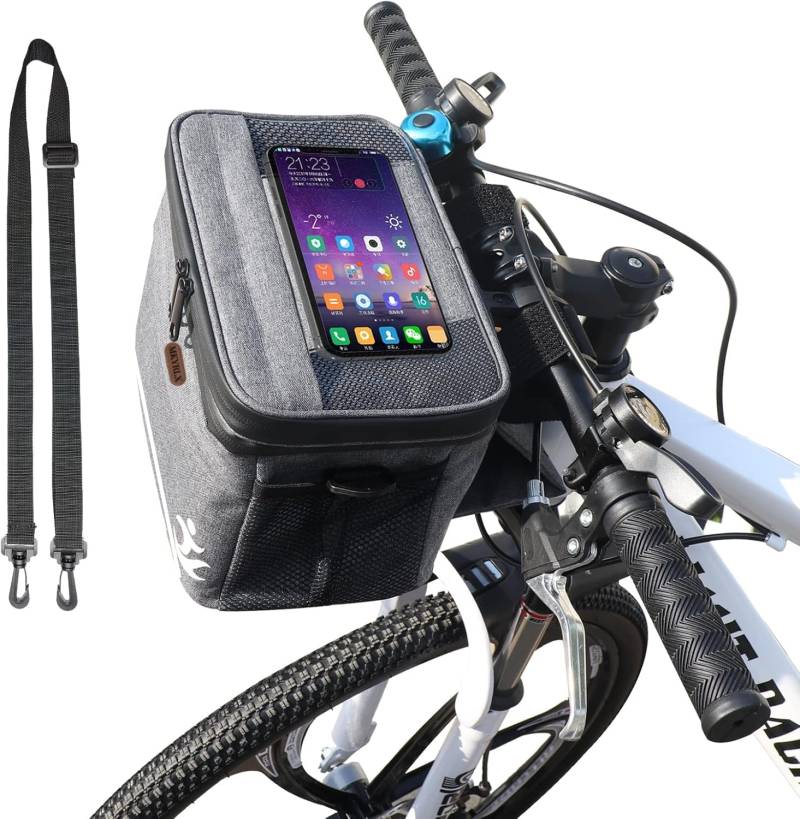 MKYRLX Fahrrad Lenker Tasche, Isolierte Lunch Bag Tragbar mit Touchscreen am Telefon, Robuste Stützrahmen auf Fahrrad Lenker von MKYRLX