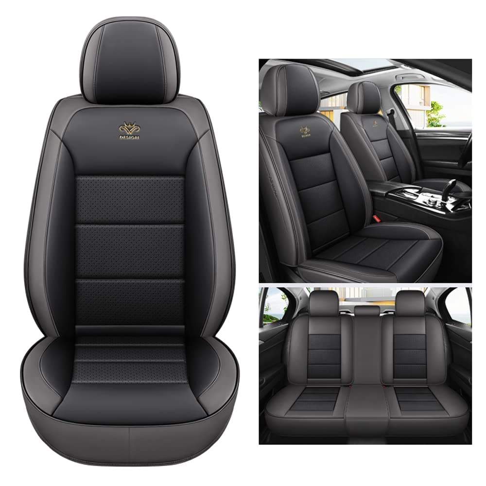 MLINGK Autositzbezüge passend für Opel Agila/Antara/Astra/Ascona/Calibra/Corsa/Combo PU-Leder strapazierfähige Sitzbezug-Schutz-Sets, schwarz grau von MLINGK