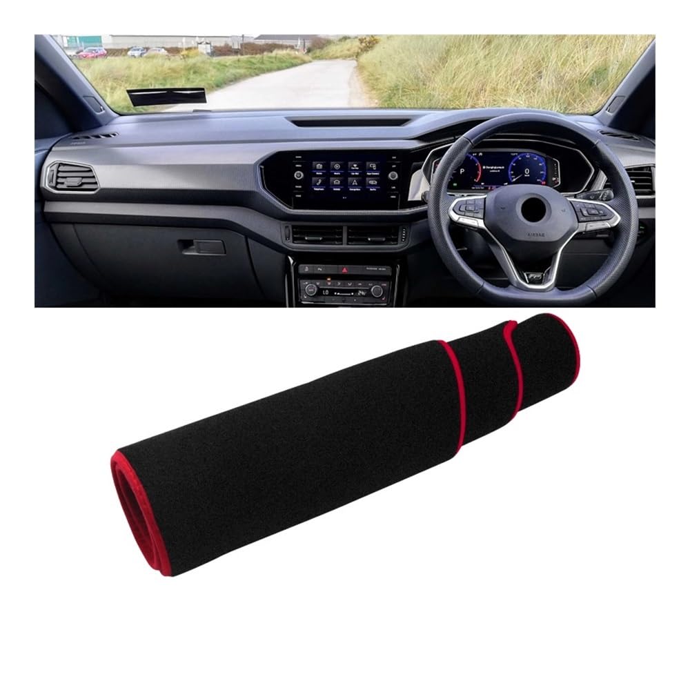 Auto Dashboard Abckung Matte Für V&W Für T-CROSS 2019 2020 2021 2022 2023 Auto-Armaturenbrett-Abdeckung Armaturenbrett-Matte Sonnenschutz Rutschfeste Unterlage(A Red Side RHD) von MLTLKPPVNG
