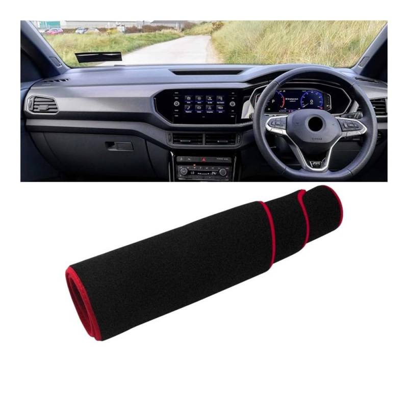 Auto Dashboard Abckung Matte Für V&W Für T-CROSS 2019 2020 2021 2022 2023 Auto-Armaturenbrett-Abdeckung Armaturenbrett-Matte Sonnenschutz Rutschfeste Unterlage(A Red Side RHD) von MLTLKPPVNG