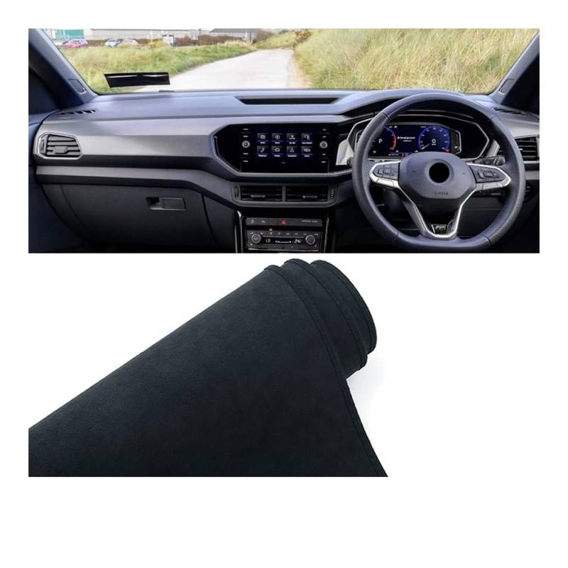 Auto Dashboard Abckung Matte Für V&W Für T-CROSS 2019 2020 2021 2022 2023 Auto-Armaturenbrett-Abdeckung Armaturenbrett-Matte Sonnenschutz Rutschfeste Unterlage(B Black RHD) von MLTLKPPVNG