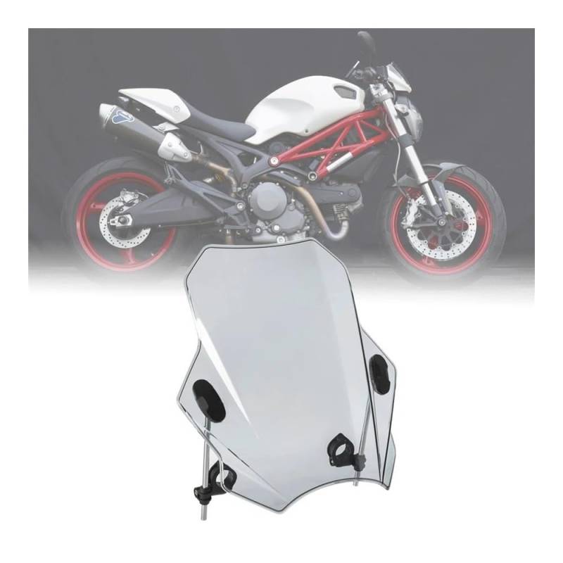 MLTLKPPVNG Windschild Spoiler Motorrad Einstellbare Windschutzscheibe Universal Für Du&Cati Für Monster 696 796 821 1100 Für EVO Für Scrambler 1100 Für ICON URBAN Für Enduro Classic(Grau) von MLTLKPPVNG