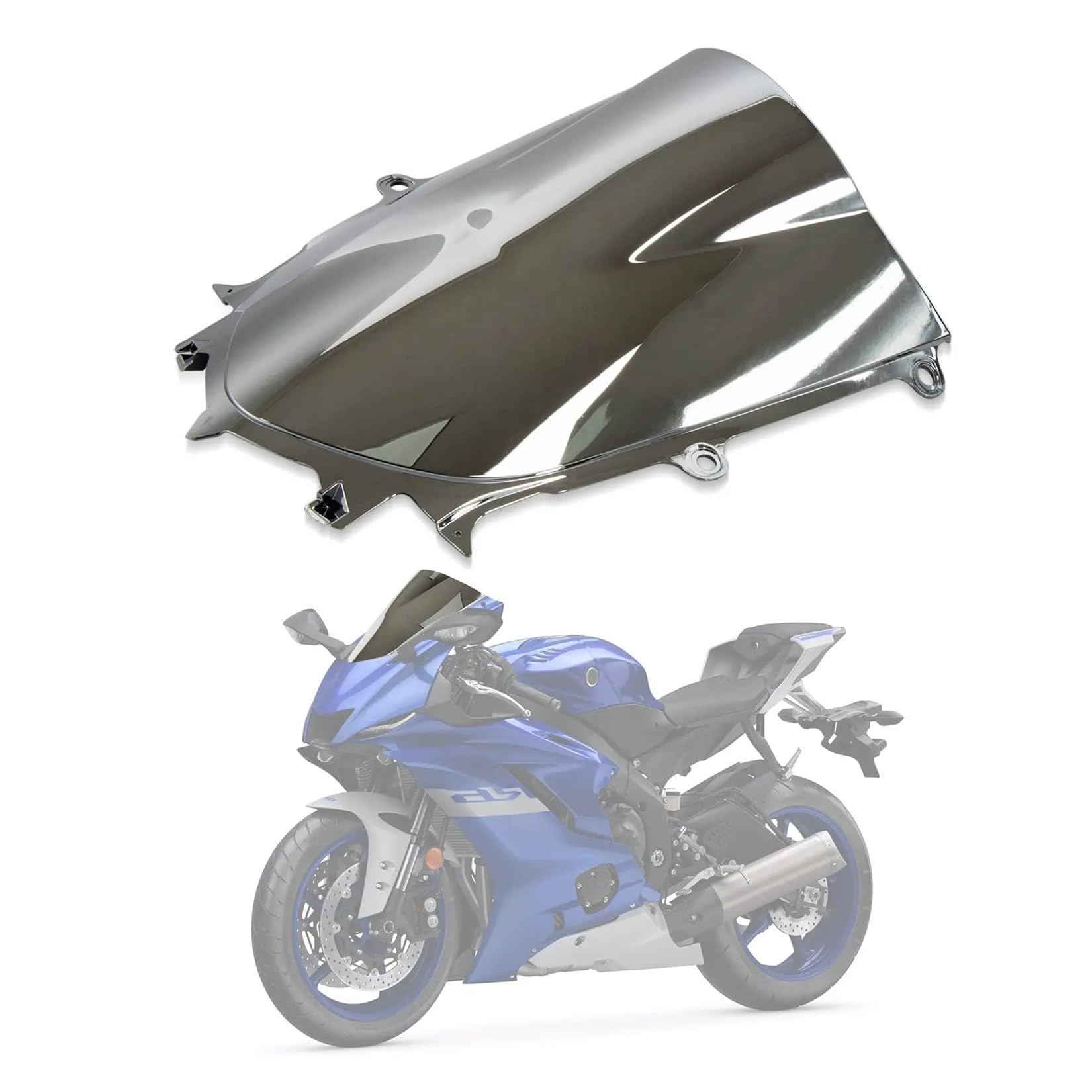 MLTLKPPVNG Windschild Spoiler Motorrad Windschutzscheibe Windschutz Für Y&amaha Für YZF R6 Für YZFR6 2017 2018 2019 2020 2021 2022 2023 Und Für R7 2021 2022 2023(Chrom) von MLTLKPPVNG