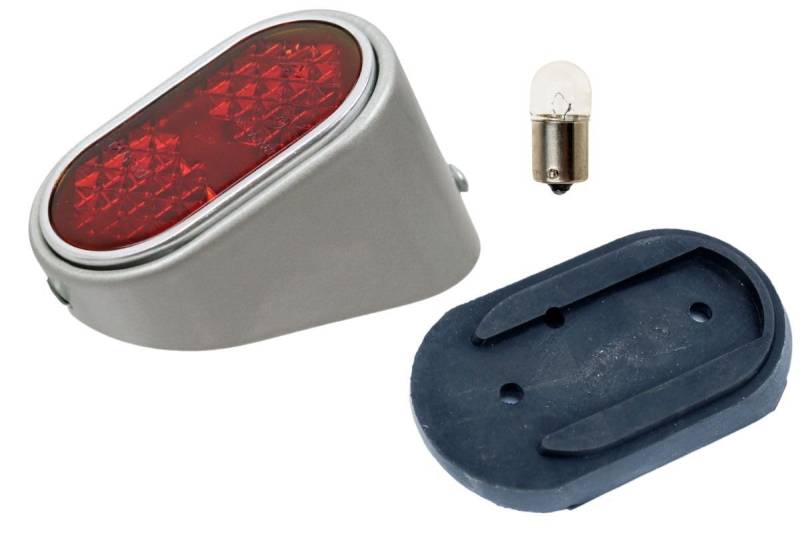 Rücklicht mit Kederplatte und Leuchtmittel für SIMSON SR2, SR2E, KR50 - silber von MMM