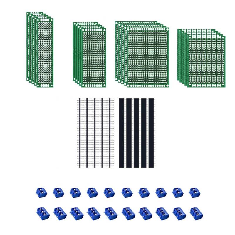 MMOBIEL 60 Stk. PCB-Lochraster Leiterplatte Prototyp-Set mit Schraubenklemmleisten 2/3 Pins männlich/weiblich Header-Kit Universal-Set kompatibel mit Arduino Kits und elektronischen Projekten DIY von MMOBIEL