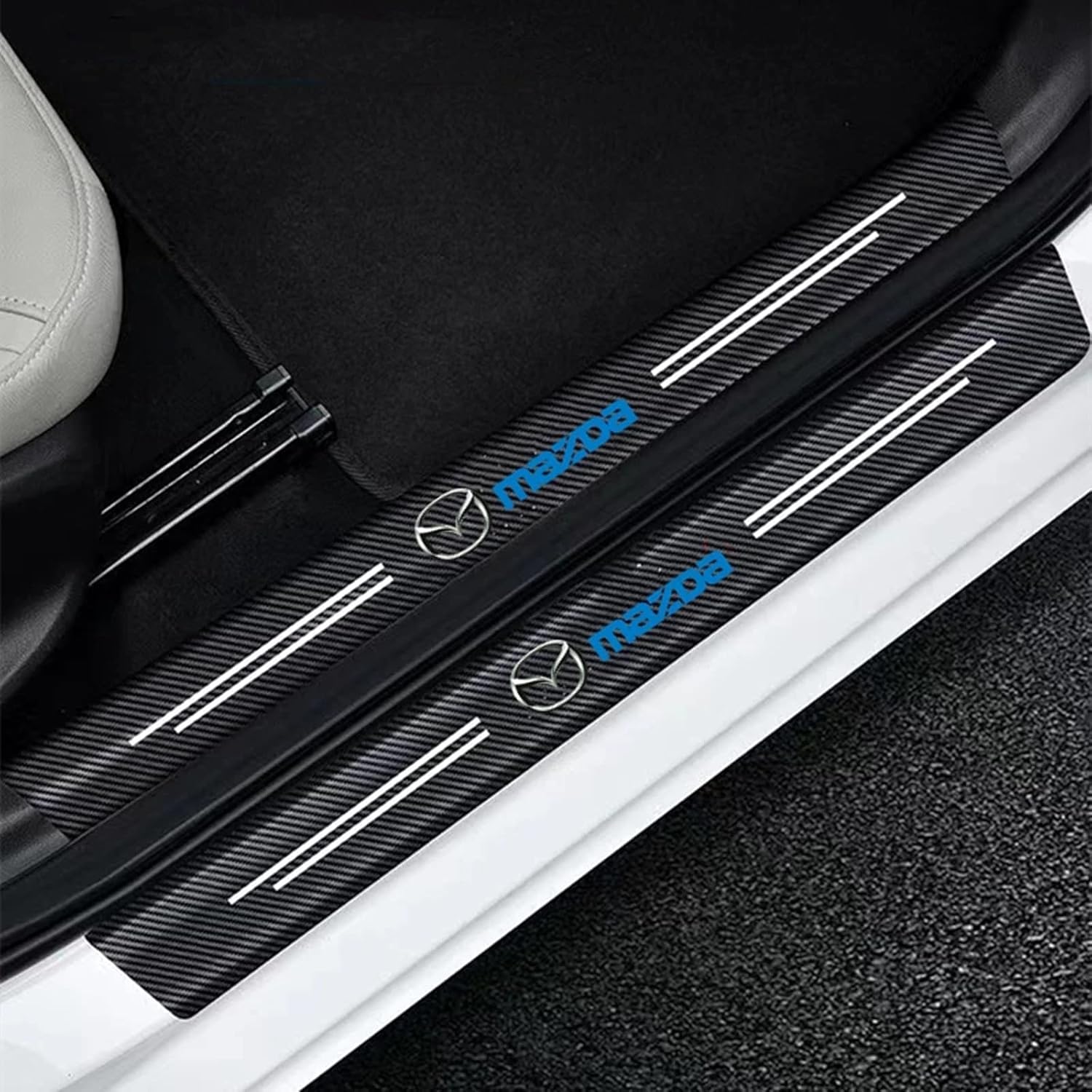 Auto Einstiegsleisten Schutzfolie Kohlefaser Türschweller für Mazda 2 3 5 6 CX-3 CX-30 CX-5 CX-50 CX-60 CX-7 CX-8 CX-9, Anti Scratch Türschweller Schutz Leisten Auto Zubehör,B von MMPZZ