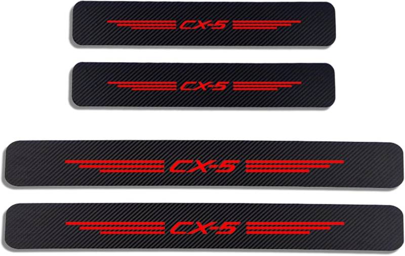 Auto Einstiegsleisten Schutzfolie Kohlefaser Türschweller für Mazda CX5 CX-5, Anti Scratch Türschweller Schutz Leisten Auto Zubehör,Red von MMPZZ