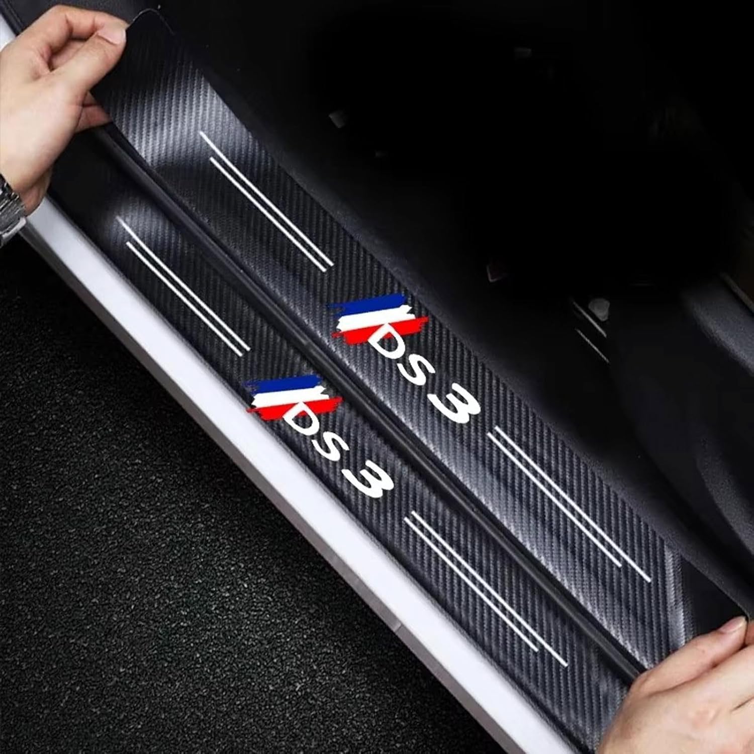 MMPZZ Auto Einstiegsleisten Schutzfolie Kohlefaser Türschweller für Citroen DS3 DS4 DS5, Anti Scratch Türschweller Schutz Leisten Auto Zubehör,3 von MMPZZ