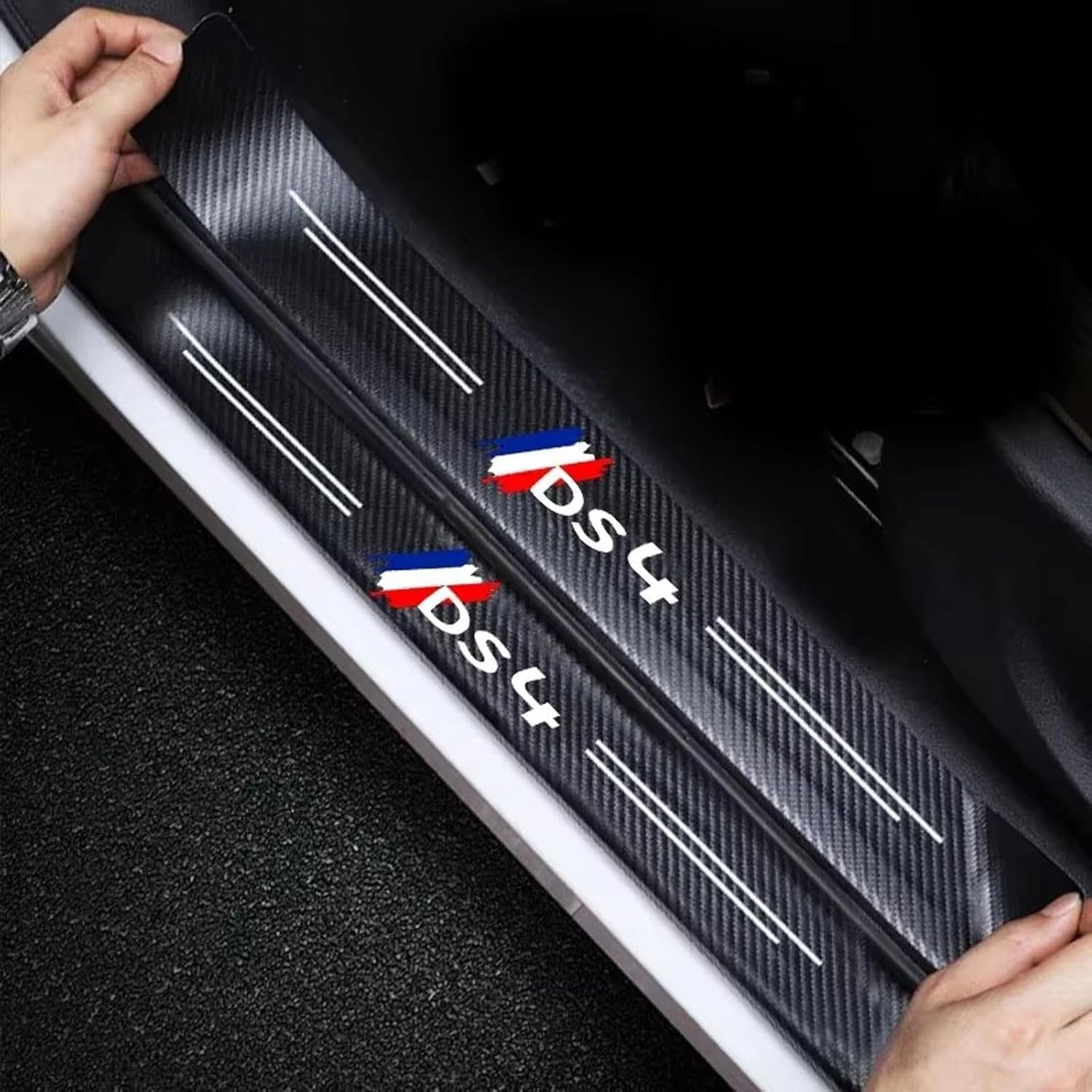MMPZZ Auto Einstiegsleisten Schutzfolie Kohlefaser Türschweller für Citroen DS3 DS4 DS5, Anti Scratch Türschweller Schutz Leisten Auto Zubehör,4 von MMPZZ