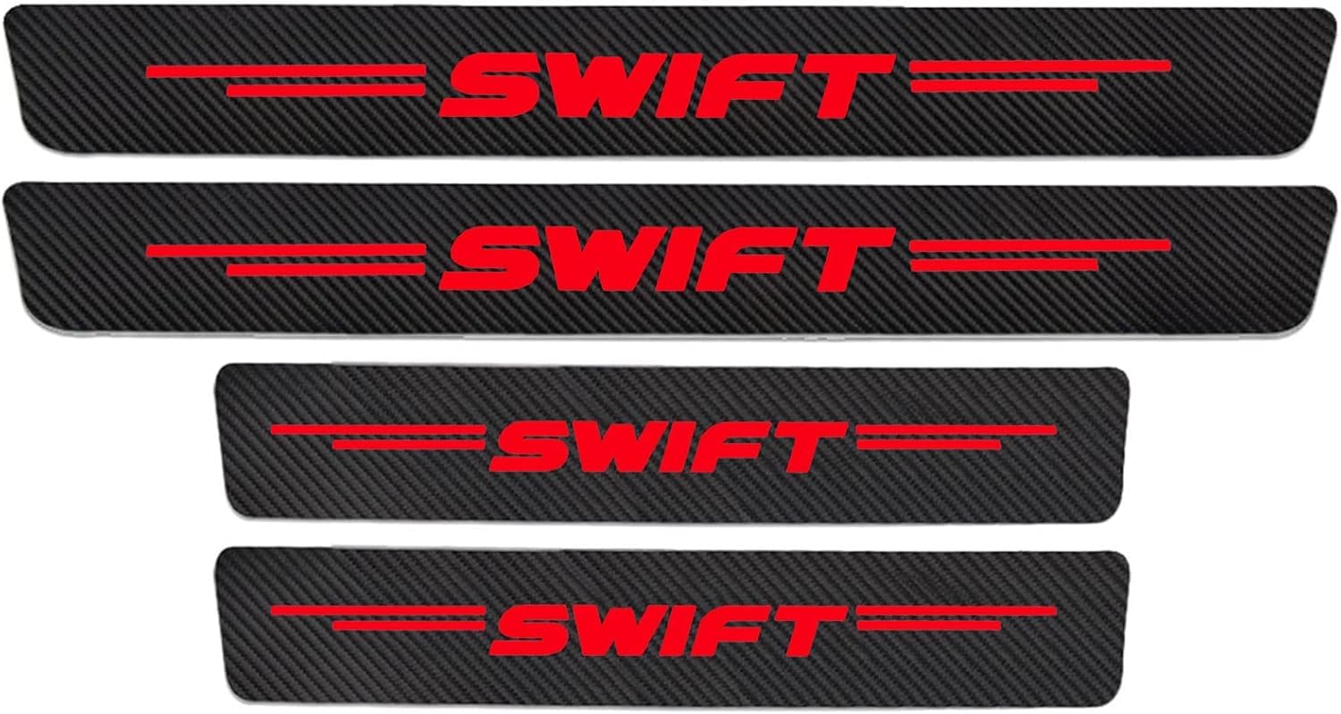 MMPZZ Auto Einstiegsleisten Schutzfolie Kohlefaser Türschweller für Suzuki Swift 2022-2014, Anti Scratch Türschweller Schutz Leisten Auto Zubehör,Red von MMPZZ