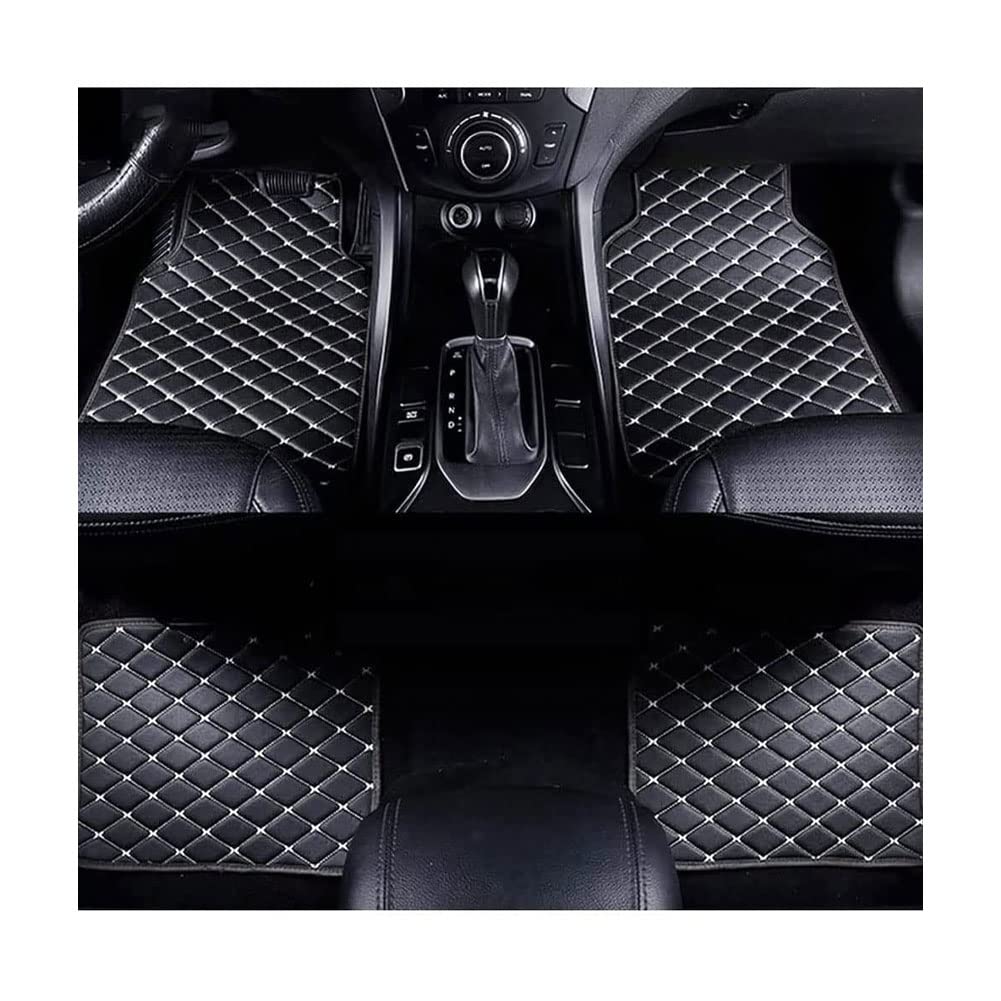 4 Stück Auto Fußmatten für Volvo V60 Cross Country 2017-2022(LHD), Custom Leder Fußbodeneinlagen wasserdichte Allwetter Auto Teppichschutzmatte ZubehöR,B/Black White von MMUNNA