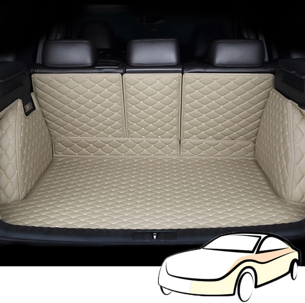 Auto Leder Kofferraummatte für Benz EQS SUV 2023, rutschfest Kofferraumwanne Kofferraum Schutzmatte Kofferraumschutz Interieur ZubehöR,All-Beige von MNBHJGR