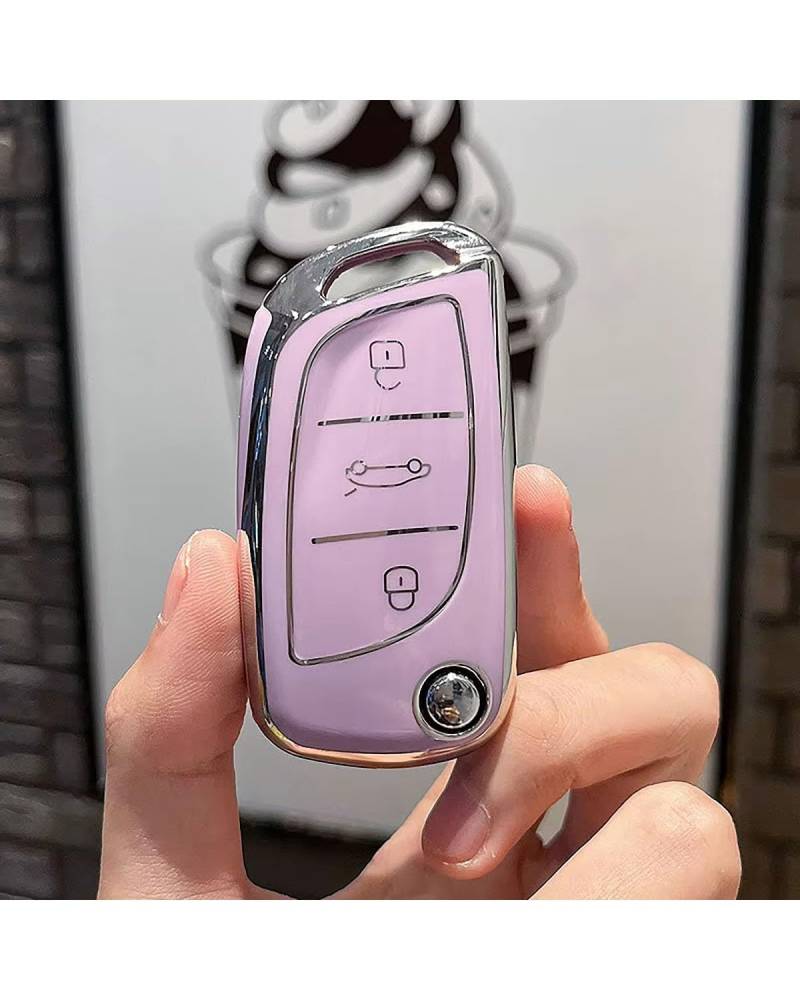 Auto SchlüSselgehäUse Für Peugeot C1 C2 Für C3 Für C4 Für C5 DS3 DS4 DS5 DS6 TPU Autoschlüsseletui Abdeckung Shell Fob Autoschlüssel Shell Zubehör Schlüsselanhänger SchlüSselgehäUse(Purple) von MNNZHG
