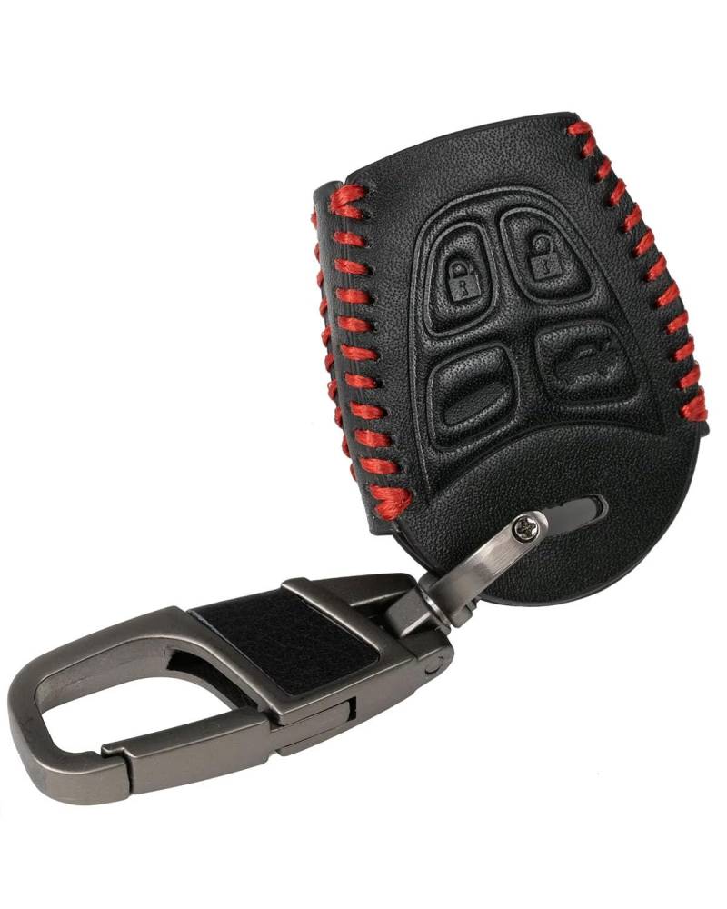 Auto SchlüSselgehäUse Für Saab 9-3 93 2003-2007 9-5 95 2003-2009 PU-Leder 4-Tasten-Schwarz-Auto-Legierung Zink Schlüsselanhänger Ring Fob Cover Case Shell SchlüSselgehäUse von MNNZHG