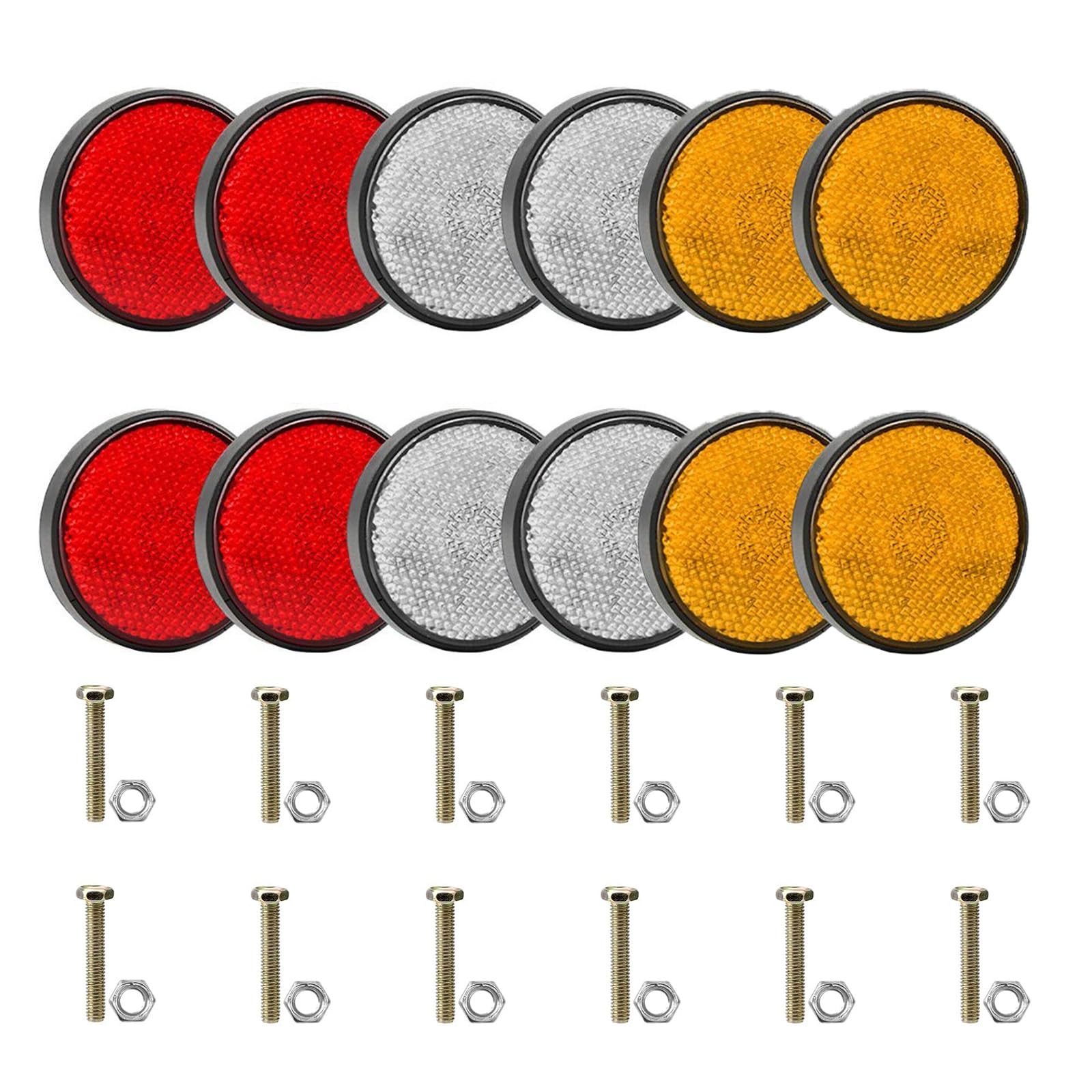 MOAZIFI 12 Stück Reflektoren Anhänger Katzenaugen Anhänger - Rund Reflektor Set 60 mm mit Schrauben, Universell für Auto, LKW, Motorrad, Fahrrad, Wohnwagen MOAZIFI 12 Stück Reflektoren Anhänger Katzenaugen Anhänger - Rund Reflektor Set 60 mm mit Schrauben, Universell für Auto, LKW, Motorrad, Fahrrad, Wohnwagen von MOAZIFI