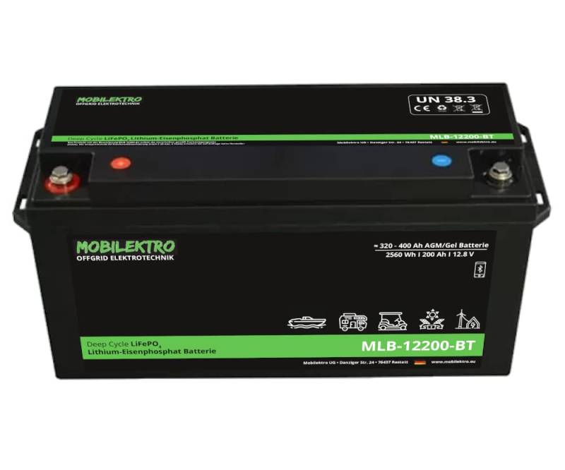 MOBILEKTRO® LiFePO4 200Ah 12V 2560Wh Lithium Versorgungsbatterie mit BMS, Bluetooth - EQ 320Ah - 400Ah AGM, GEL Aufbaubatterie für Wohnmobil, Boot, Camping oder Solaranlage von MOBILEKTRO