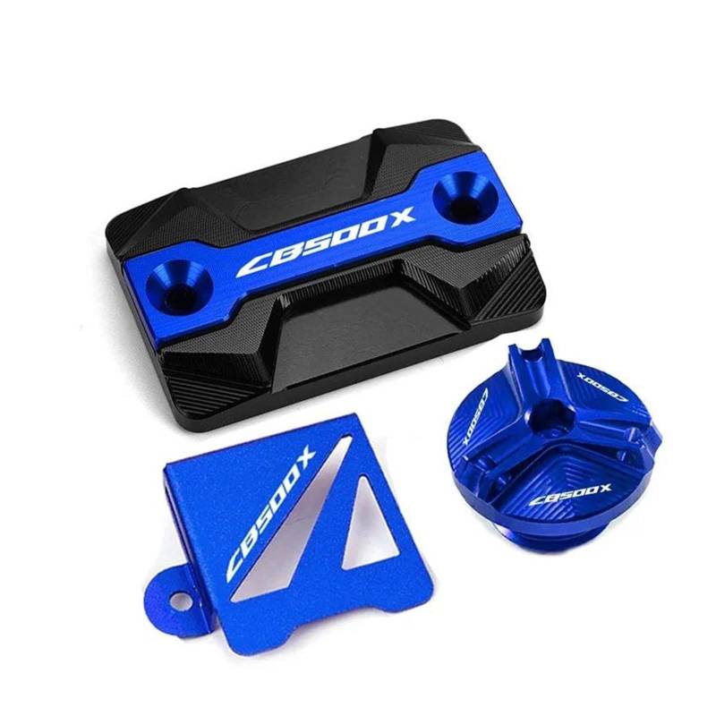MOCALUX Für HON&DA CB 500X CB500 X 2021-2023 Motorrad Hinten Vorne Brems Flüssigkeit Reservoir Abdeckung Motoröl Einfülldeckel(Blau,3Pcs) von MOCALUX