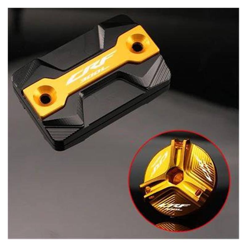 MOCALUX Für HON&DA CRF 300 L 300L Rally 2017-2024 Motorrad Vorderradbremsflüssigkeitsbehälter Abdeckung Motoröl Einfülldeckel(Gold,1 Set) von MOCALUX