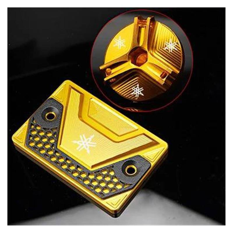 MOCALUX Für YA&MAHA MT-07 XJ6 FZ1 FZ6 FZ8 TENERE 700 1200 Motorrad Vorne Brems Flüssigkeit Reservoir Abdeckung Motor Öl Füllstoff Kappe(Gold,1 Set) von MOCALUX