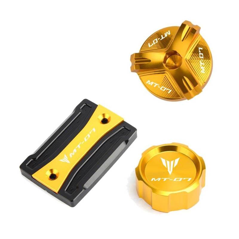 MOCALUX Für YA&MAHA MT07 2021 2022 MT 07 FZ07 2014-2023 Motorrad Vorne Hinten Brems Flüssigkeit Reservoir Abdeckung Motor öl Kappe(Gold) von MOCALUX