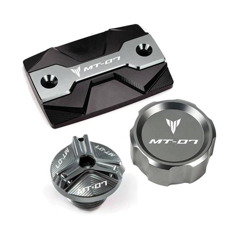 MOCALUX Für YA&MAHA MT07 MT-07 MT 07 FZ07 2015–2023 Öleinfülldeckel vorne und hinten Bremsflüssigkeitsbehälter-Abdeckung(Gris,3pcs-Combo) von MOCALUX