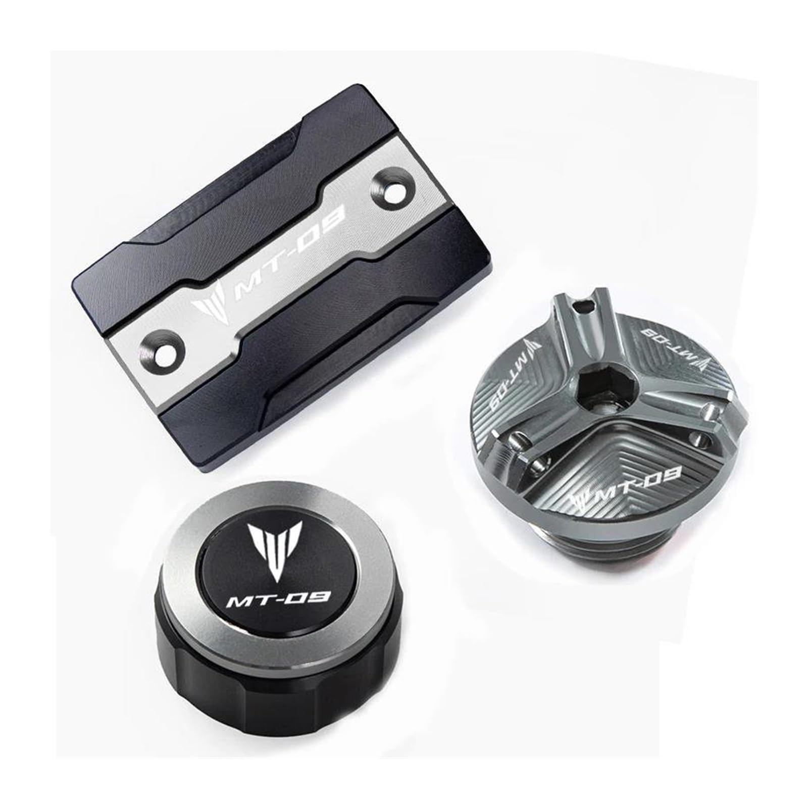MOCALUX Für YA&MAHA MT09 MT 09 FZ09 2014–2019 2020. Vorderer und hinterer Bremsflüssigkeitsbehälter-Kappenschutz und Motoröl-Einfülldeckel(Gris,1 Set) von MOCALUX