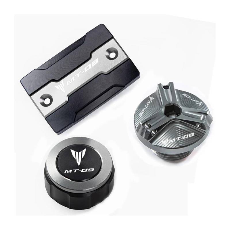 MOCALUX Für YA&MAHA MT09 MT 09 FZ09 2014–2019 2020. Vorderer und hinterer Bremsflüssigkeitsbehälter-Kappenschutz und Motoröl-Einfülldeckel(Gris,1 Set) von MOCALUX