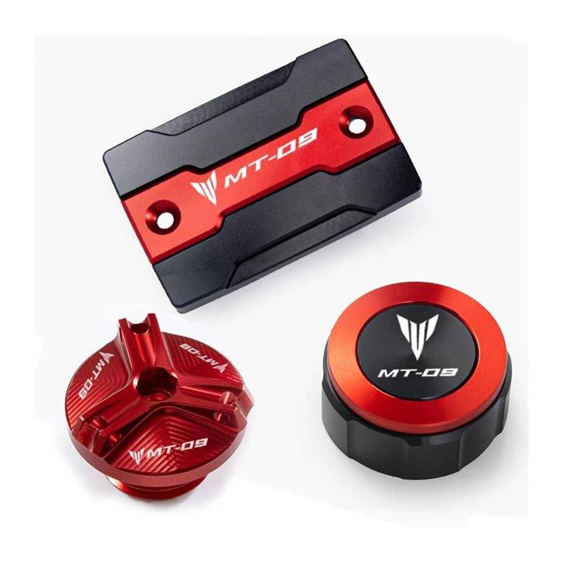 MOCALUX Für YA&MAHA MT09 MT 09 FZ09 2014–2019 2020. Vorderer und hinterer Bremsflüssigkeitsbehälter-Kappenschutz und Motoröl-Einfülldeckel(rot,1 Set) von MOCALUX